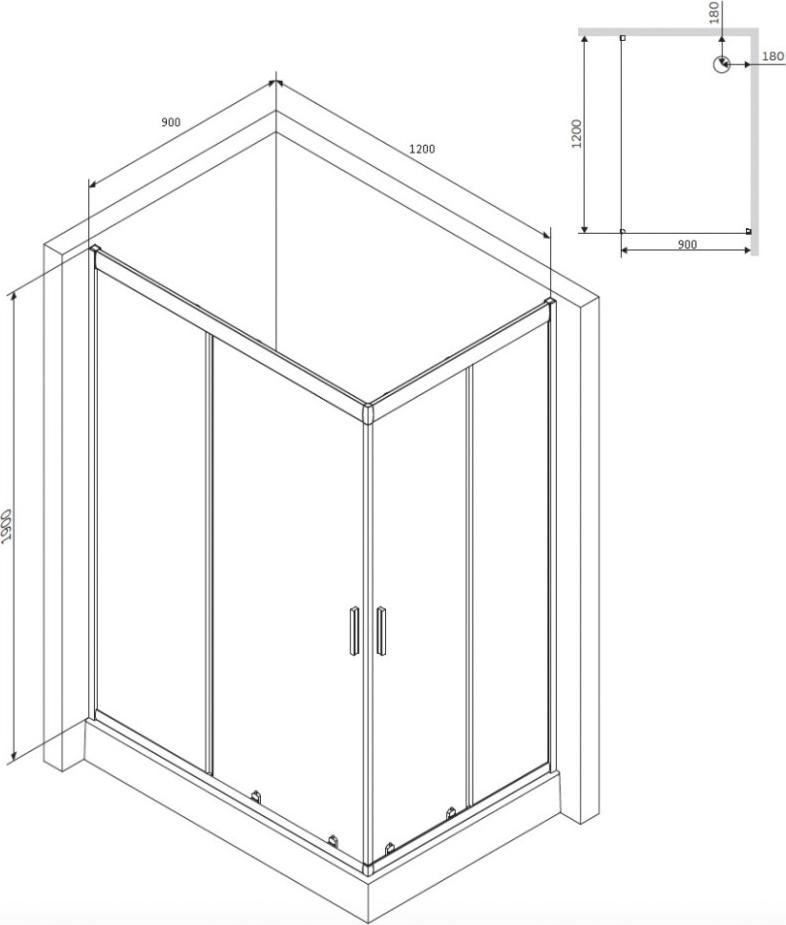 Душевой уголок AM.PM Gem 120x90 W90G-404-120290-MT, профиль хром, стекло прозрачное