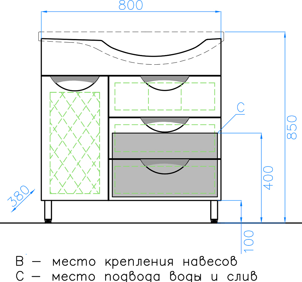 Мебель для ванной Style Line Жасмин 82 L белая с бельевой корзиной