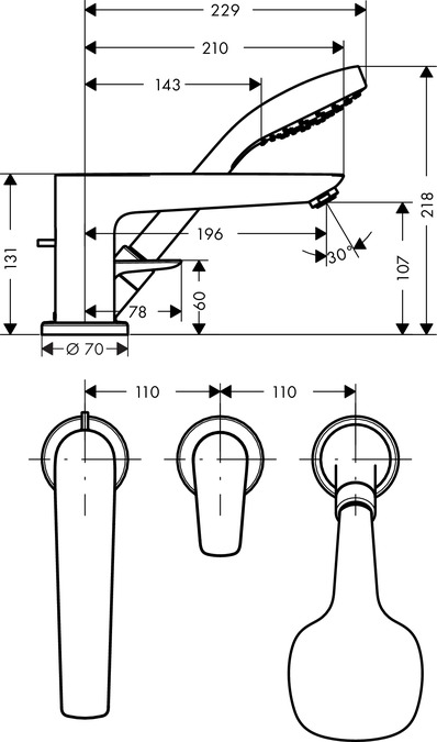 Смеситель на край ванны Hansgrohe Talis E 71730000, хром