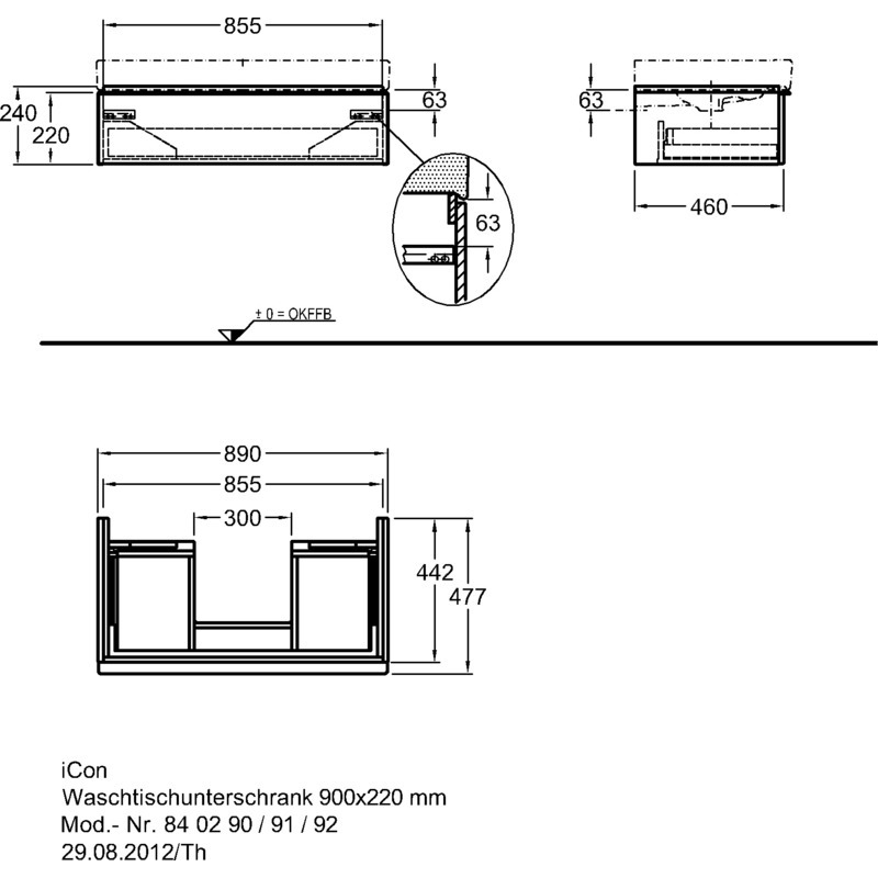 Тумба под раковину 90 см Geberit iCon 840292000, 1 ящик, платиновый