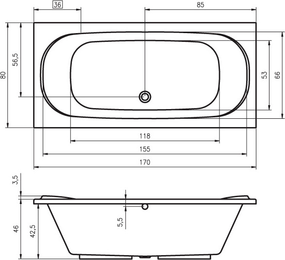 Акриловая ванна Riho Taurus 170х80 BC0700500000000