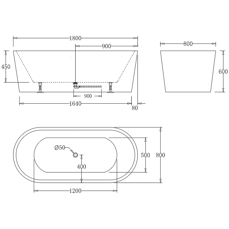 Акриловая ванна BelBagno BB71-1800-W0 180x80, белый