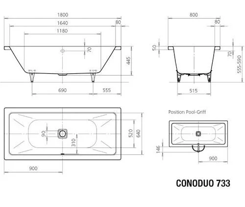 Стальная ванна Kaldewei Conoduo 2351.0001.0001 белый