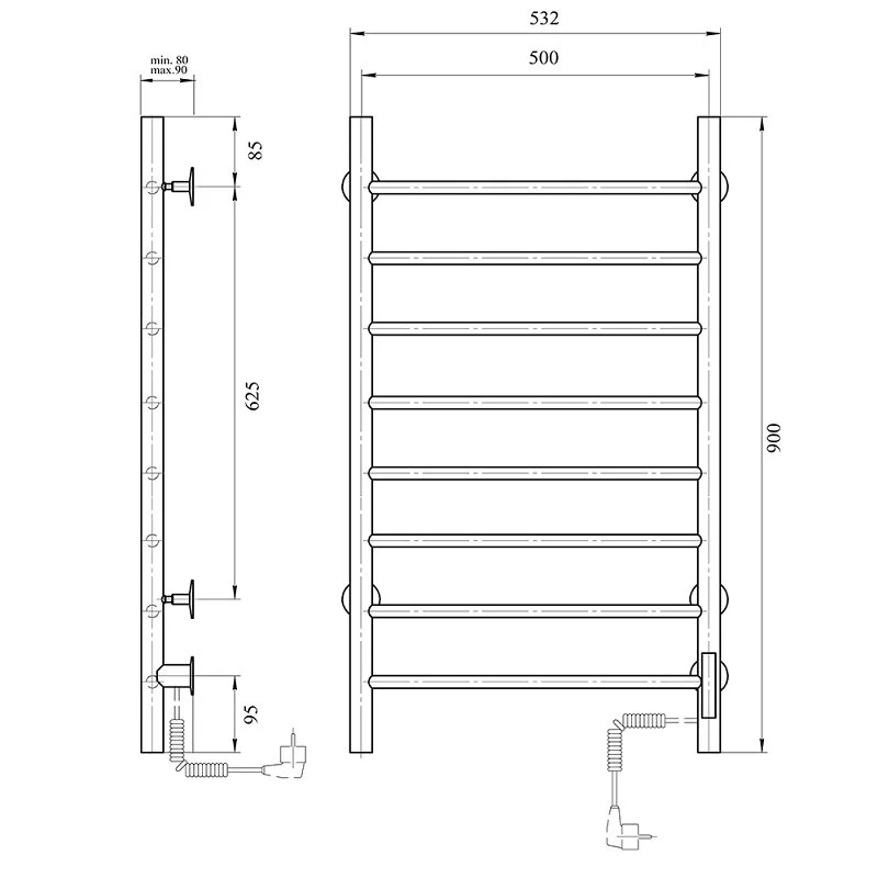 Полотенцесушитель электрический Domoterm Аврора DMT 109-8 50x90 EKTD L хром