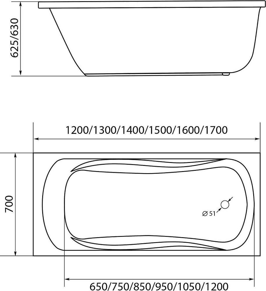 Акриловая ванна Creto Classio 170x70 см 10-17070, белый