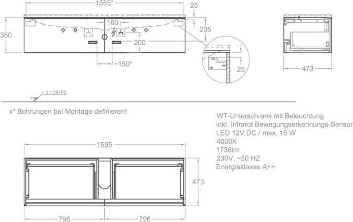 Тумба под раковину 160 см Geberit Xeno² 500.346.01.1, белый