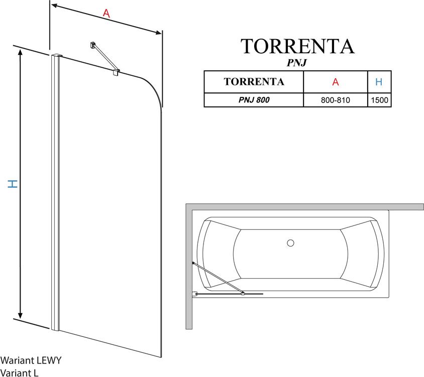 Шторка для ванной Radaway Torrenta PNJ 80 стекло графит L