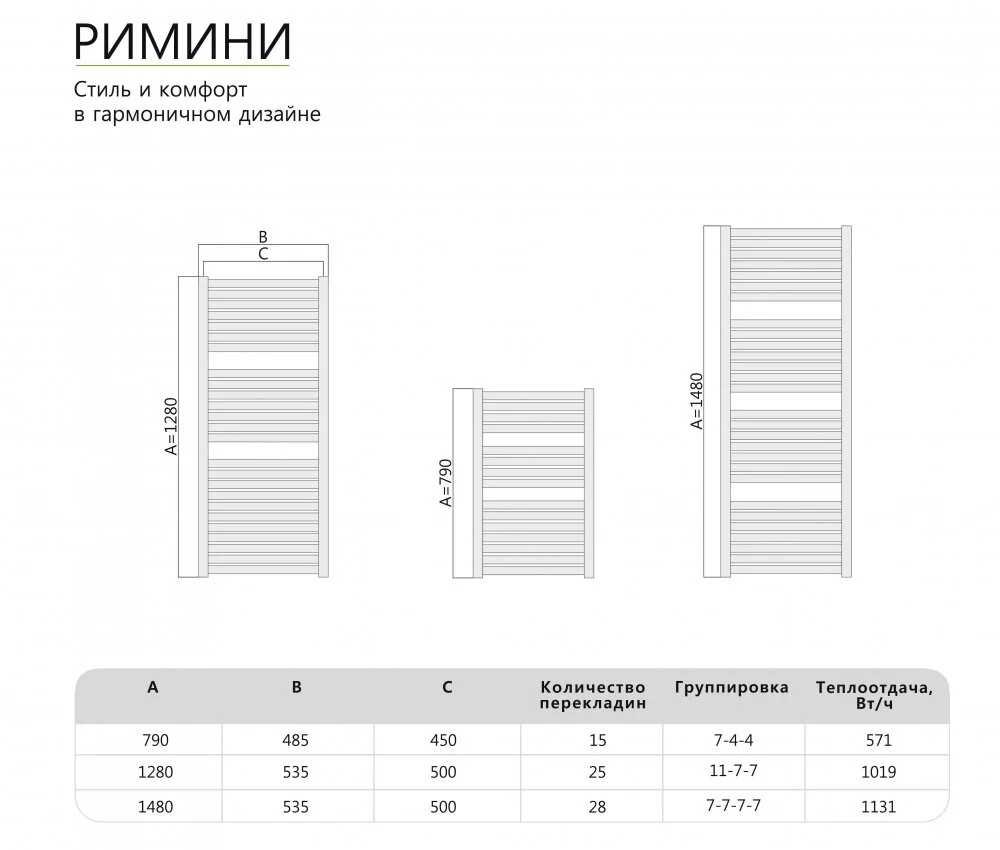 Полотенцесушитель водяной Benetto Римини Римини П25 500*1276 серый