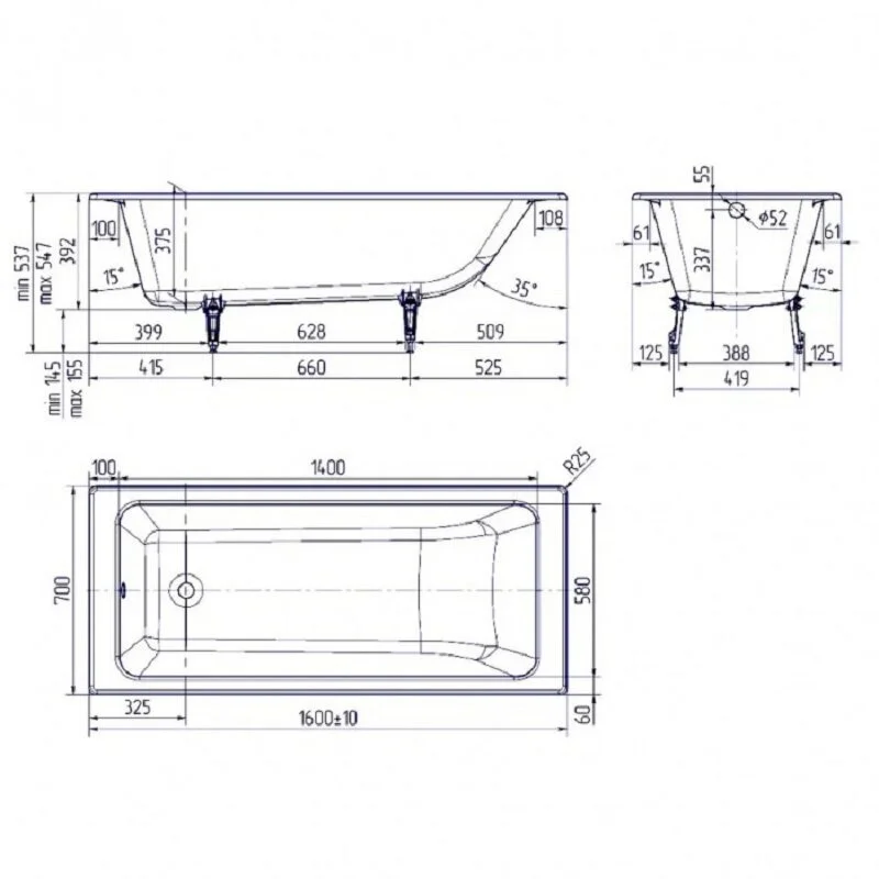 Чугунная ванна Delice Parallel DLR220504RB-AS белый