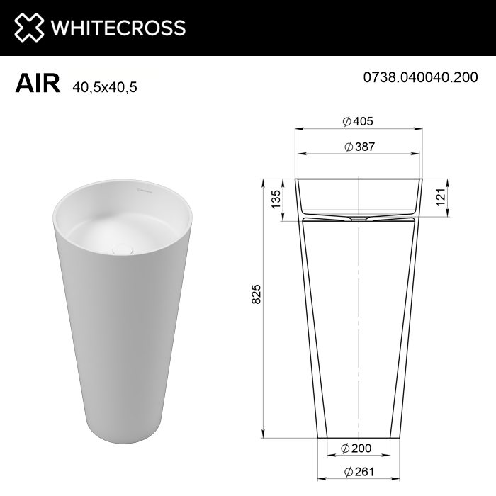 Раковина напольная Whitecross Air D=40,5 0738.040040.200 белый матовый