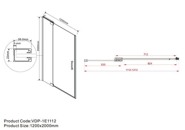 Душевая дверь Vincea Extra VDP-1E1112CLGM 120x200 см, вороненая сталь, стекло прозрачное