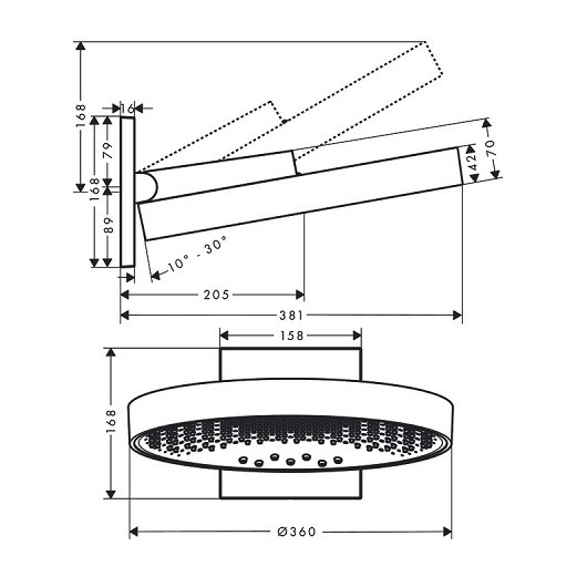 Верхний душ Hansgrohe Rainfinity 360 3jet 26234340, шлифованный черный хром