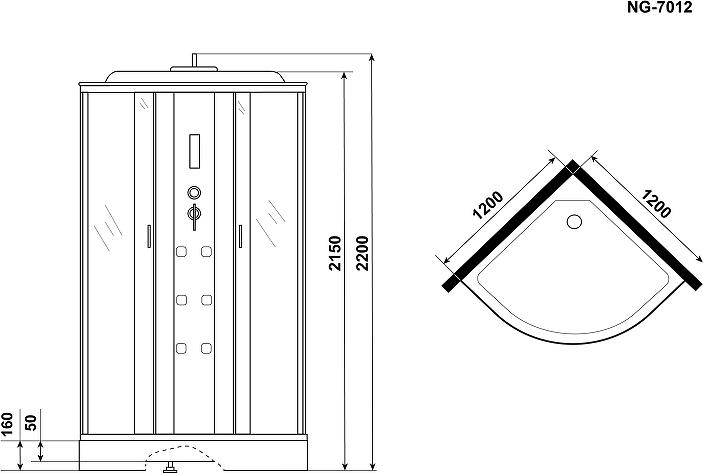 Душевая кабина Niagara Ultra 120x120 NG-7012-01 70120164, профиль хром, стекло прозрачное