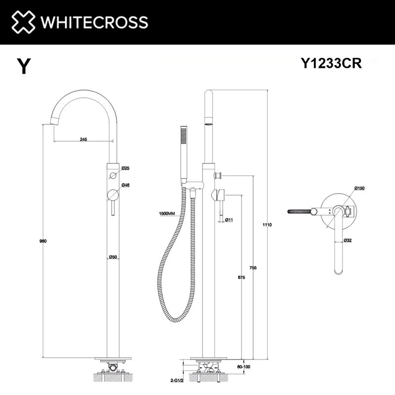 Смеситель для ванны с душем Whitecross Y brushed gold Y1233GLB золото