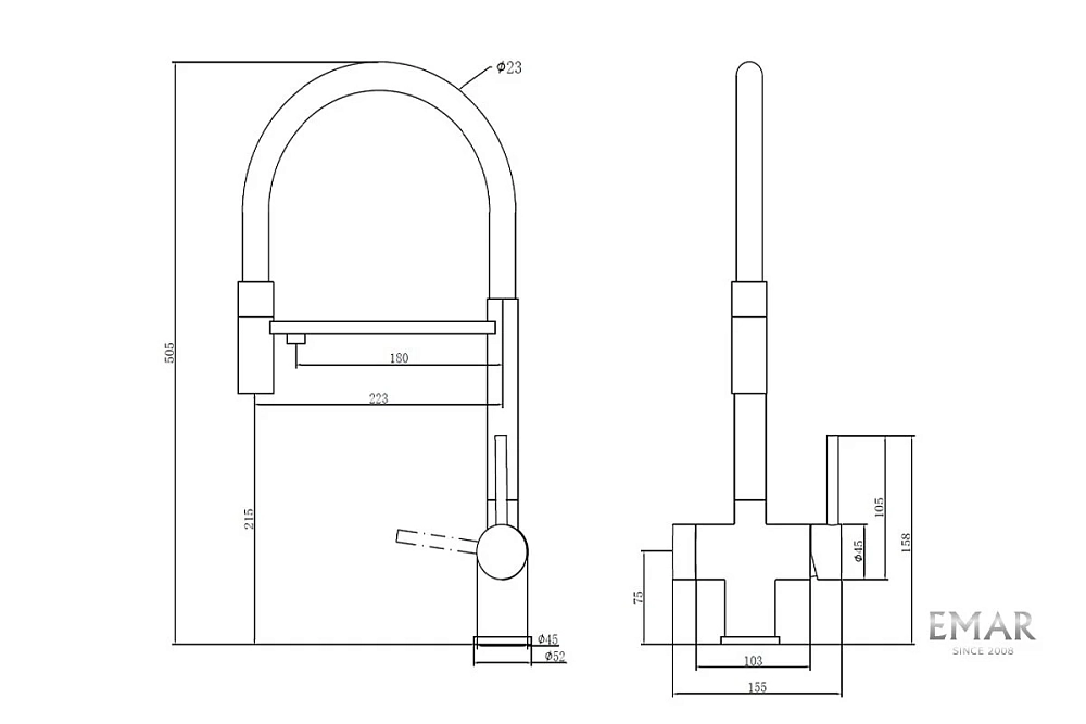 Смеситель для кухни Emar Steel ЕС - 7024 Satin серый, черный