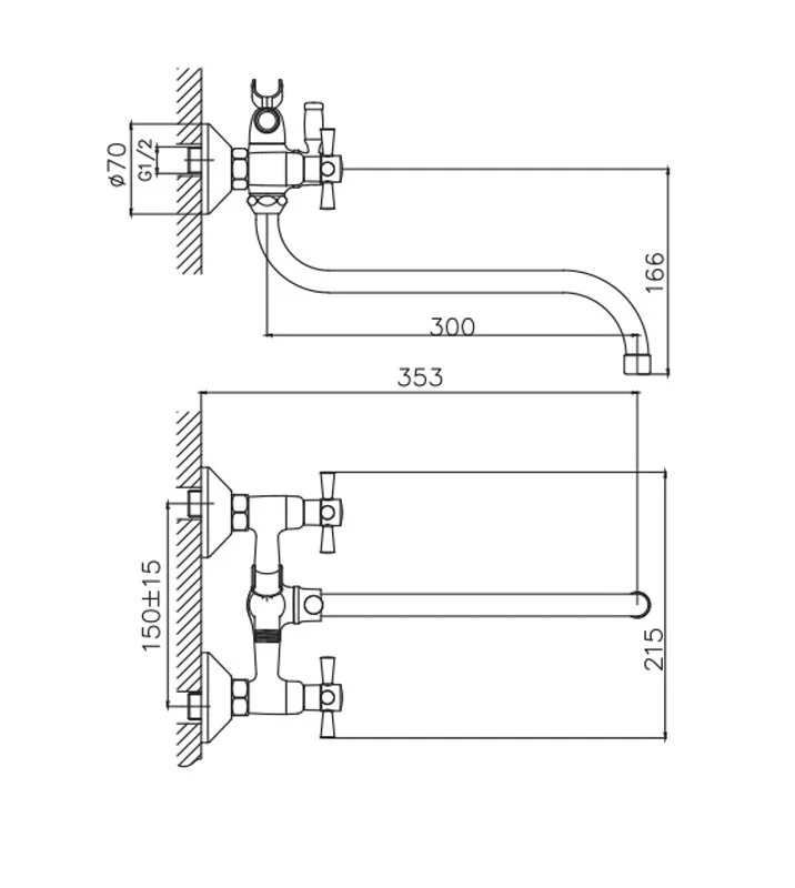 Смеситель для ванны с душем Cron CN142 CN22142-6 красный, хром