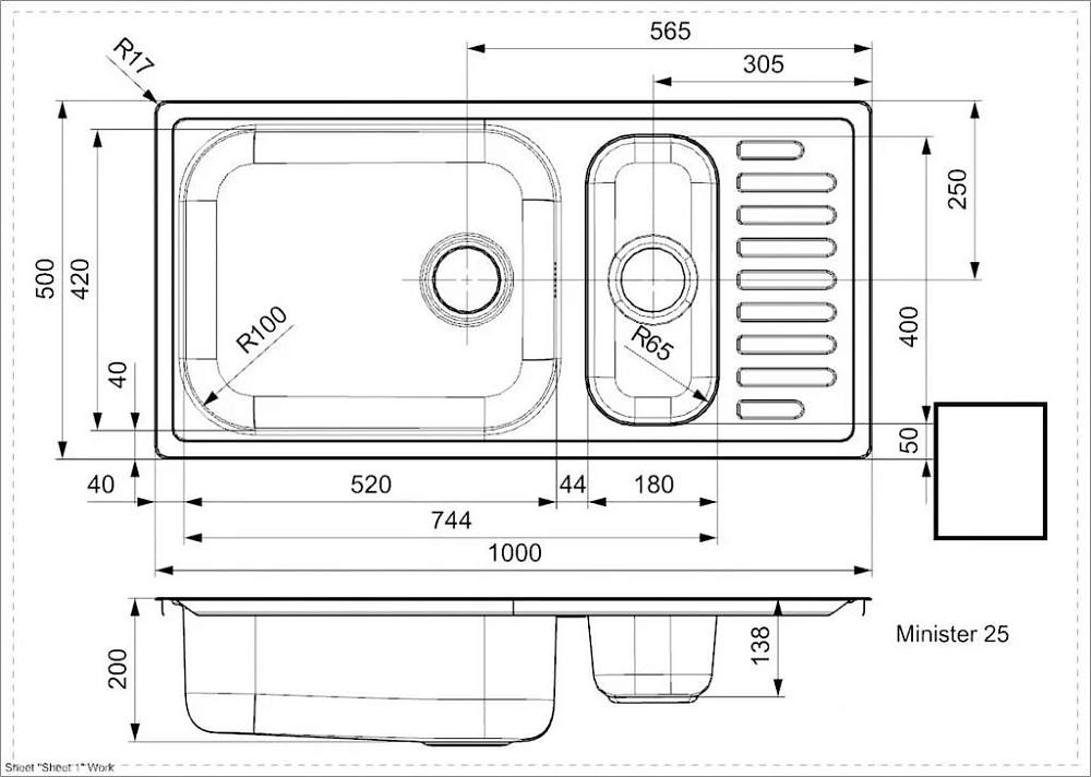 Кухонная мойка Reginox Minister 44073 хром