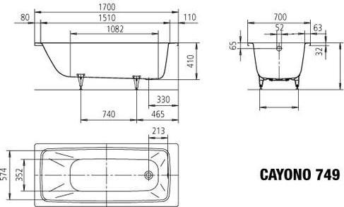 Стальная ванна KALDEWEI Cayono 170x70 easy-clean mod. 749 274900013001