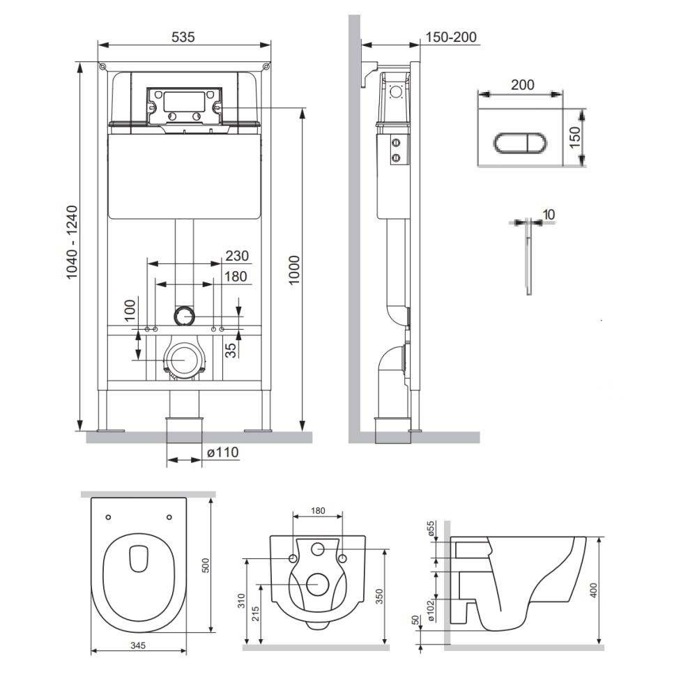 Комплект унитаза с инсталляцией Damixa Jupiter DX77.IS30251.1700 с сиденьем микролифт, клавишей смыва белый