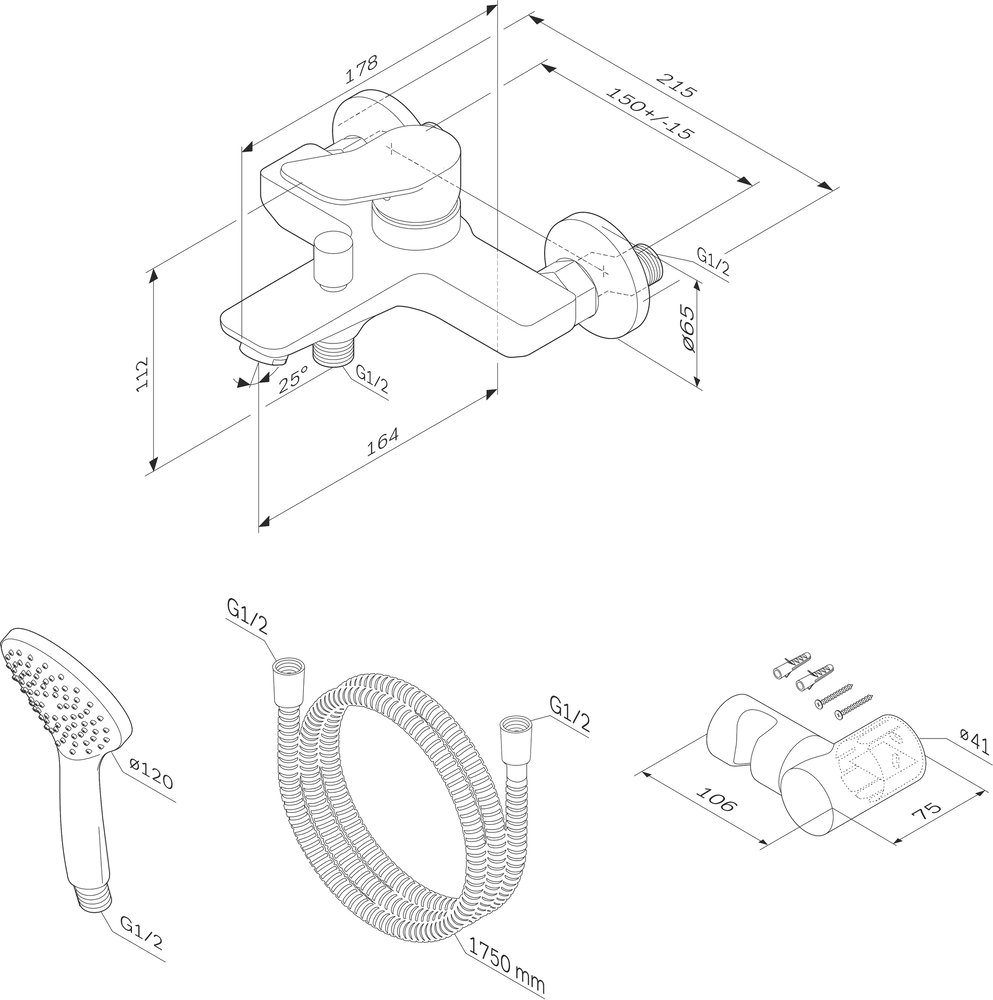 Смеситель для ванны с душем AM.PM X-Joy F85A15000, хром