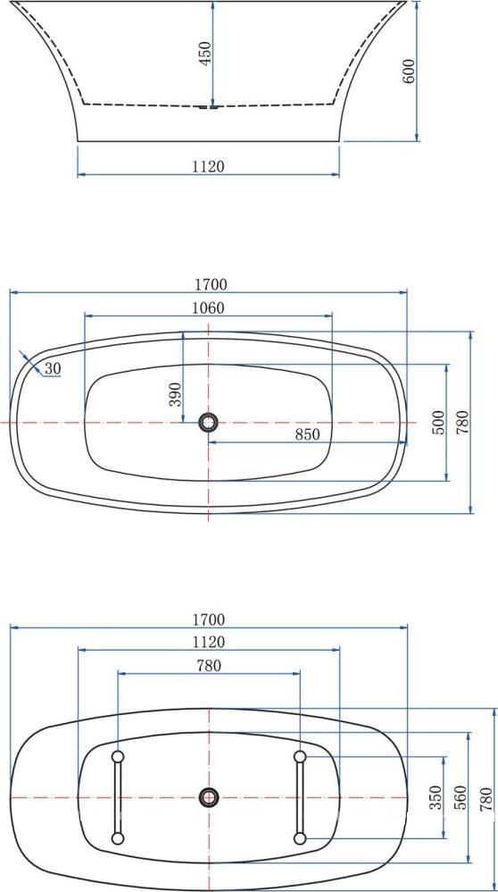 Акриловая ванна Aquanet Family Smart 170x78 88778-MW-MB, белый матовый/черный матовый