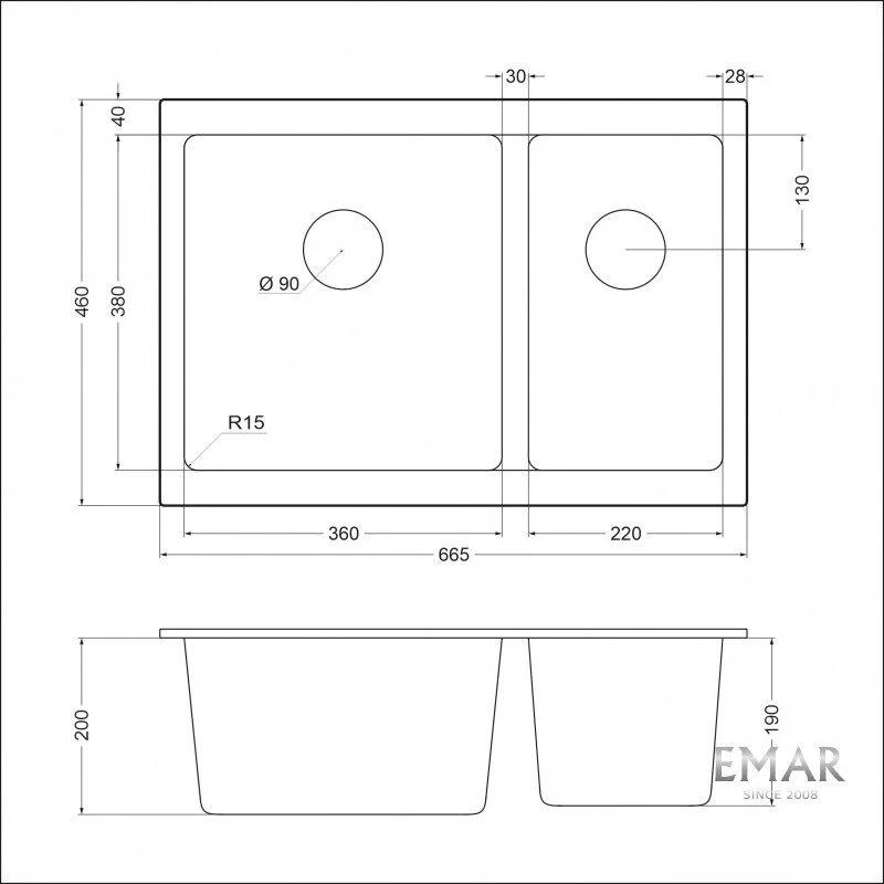 Кухонная мойка Emar Quartz EMQ-2665.PL Морион черный