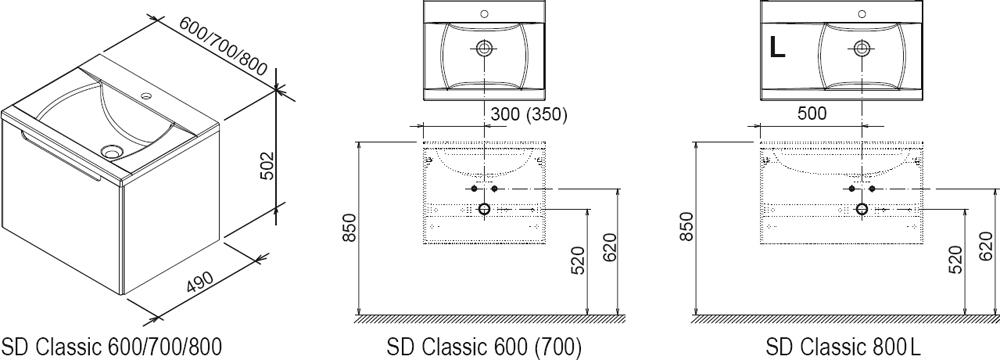 Тумба под умывальник Ravak Classic SD 600 стрип оникс/белая X000000243