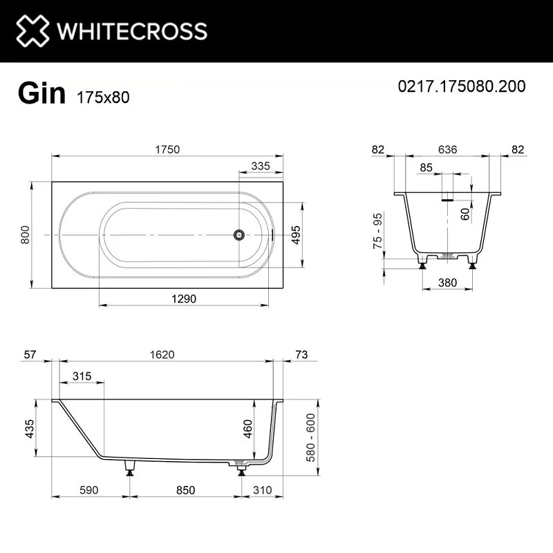 Ванна Whitecross Gin 175x80 217175080200 белый матовый