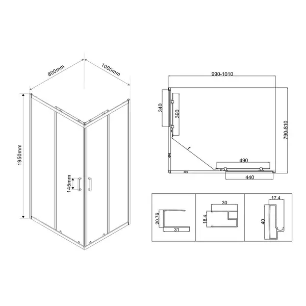 Душевой уголок Vincea City VSS-5CT8010CL 100x80, хром, стекло прозрачное