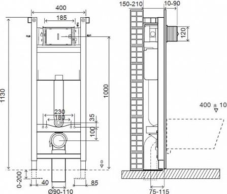 Подвесной унитаз c инсталляцией и с кнопкой смыва Jacob Delafon Elite E21755RU-00 с крышкой-сиденьем микролифт