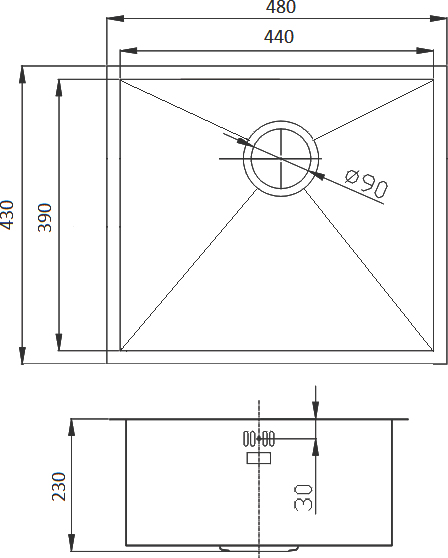 Мойка кухонная Domaci Равенна PVD DMB-114 брашированная сталь, 48х43 см, врезная, квадратная, металлическая, российская