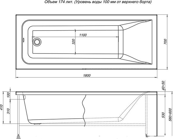 Акриловая ванна Aquanet Bright 180x70 00216304, белый