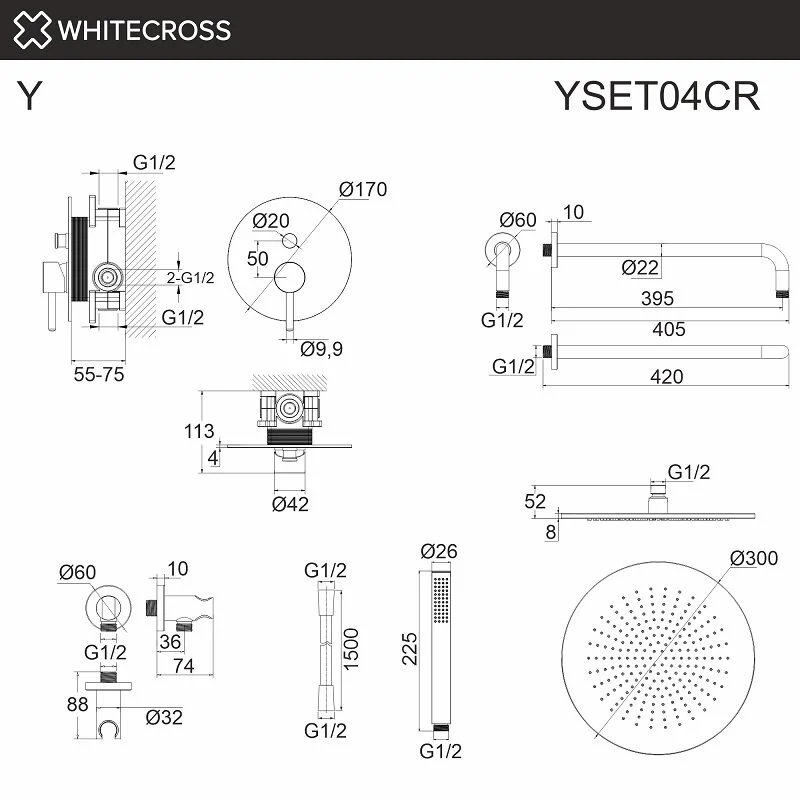 Душевая система Whitecross Y black YSET04BL черный