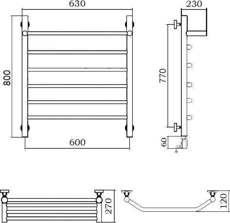 Полотенцесушитель электрический Aquanerzh Трапеция с полкой L 80x60 07-03A8060_L