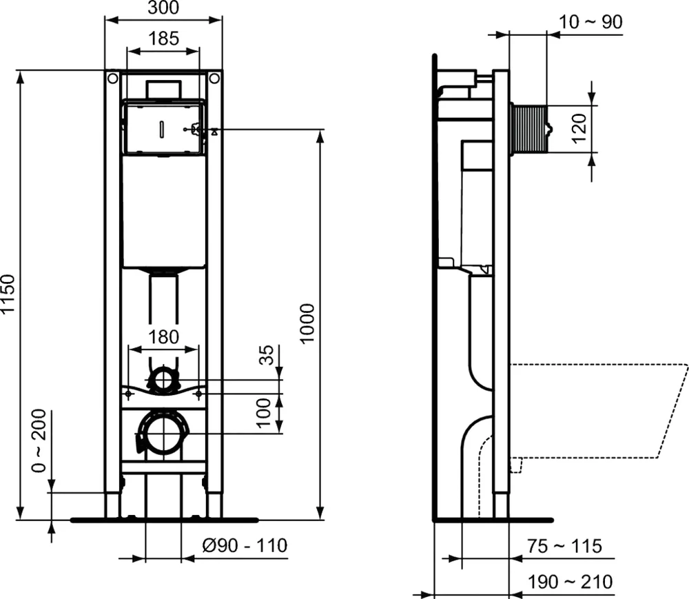 Инсталляция с подвесным унитазом Ideal Standard W220101 с сиденьем микролифт