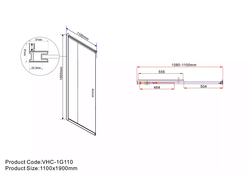 Душевая дверь Vincea Garda VHC-1G110CL 110 см, профиль хром, стекло прозрачное