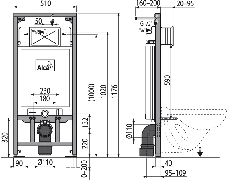 Инсталляция Alcaplast с унитазом Duravit STARCK 3 2227090000, сиденье микролифт, комплект