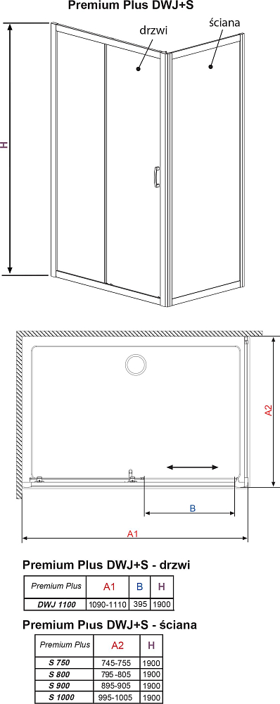 Душевой уголок Radaway Premium Plus DWJ+S 110 прозрачное стекло