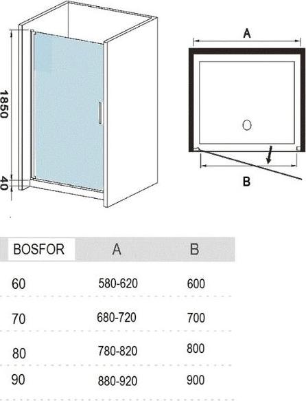 Душевая дверь в нишу 70*185 River BOSFOR 70 МТ