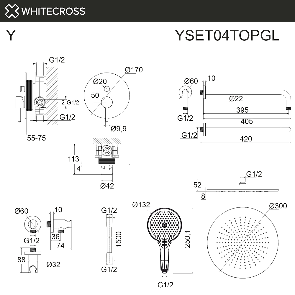 Душевая система Whitecross Y YSET04TOPGL золото