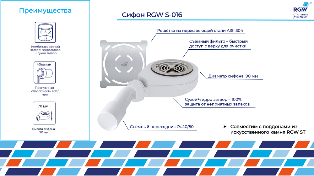 Сифон для душевых поддонов RGW 50241600-01