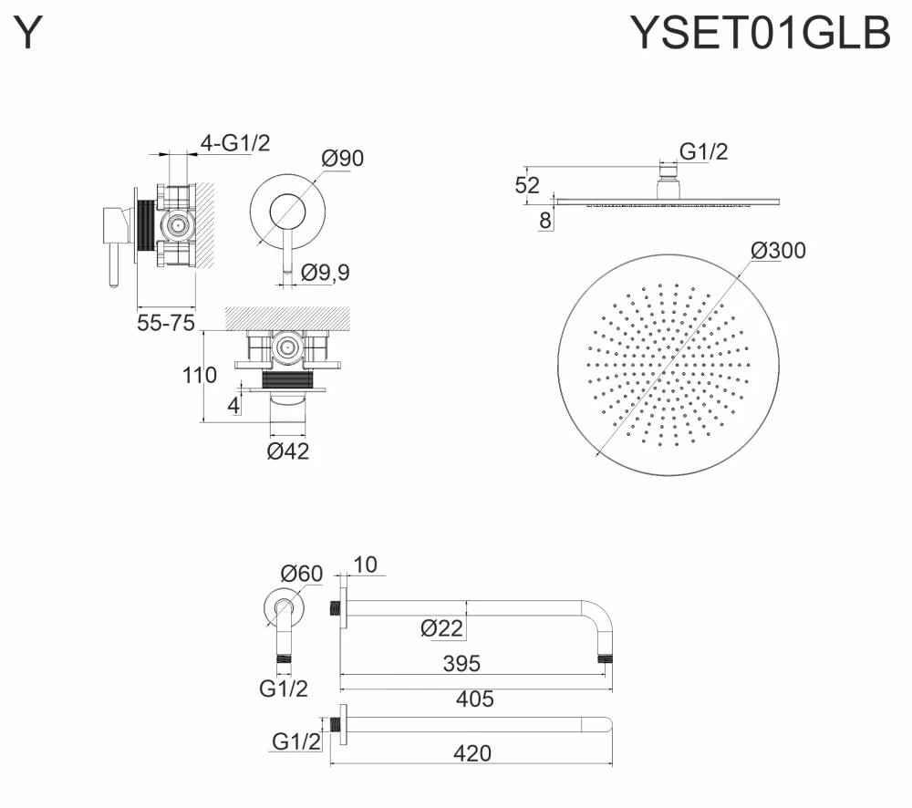 Душевая система Whitecross Y brushed gold YSET01GLB золото