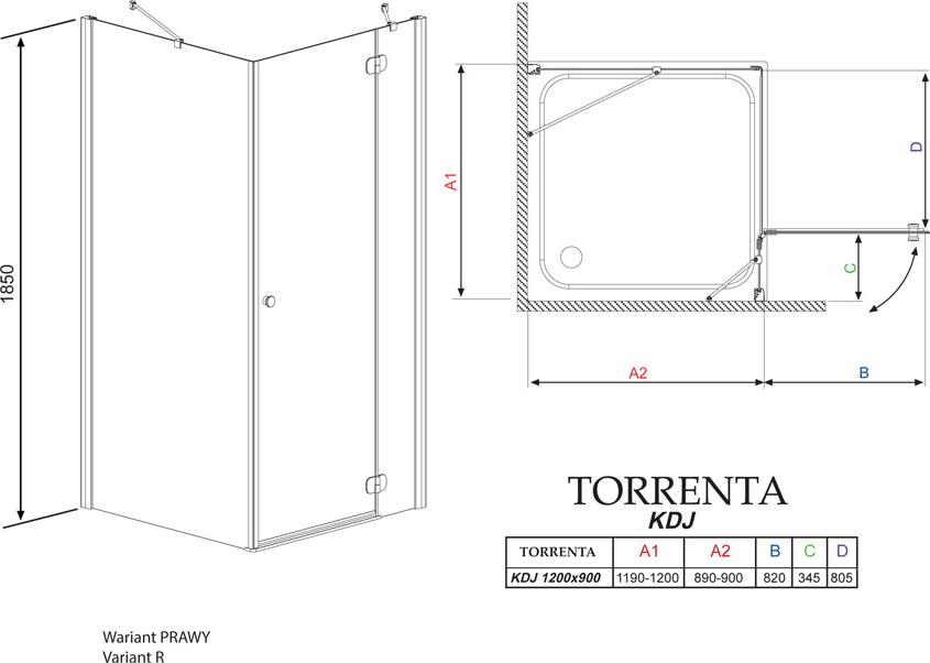 Душевой уголок Radaway Torrenta KDJ 120x90 прозрачное стекло R