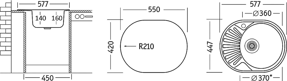 Мойка кухонная Domaci Равенна Rite DFA 577*447 (5) R1 R