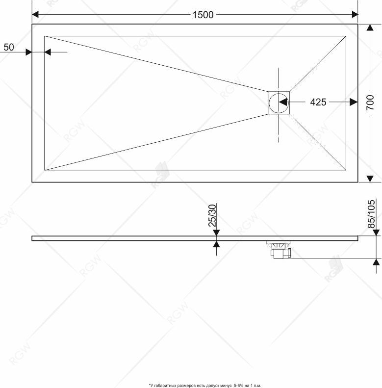 Душевой поддон RGW ST-G 16152715-02 70x150 см, графит