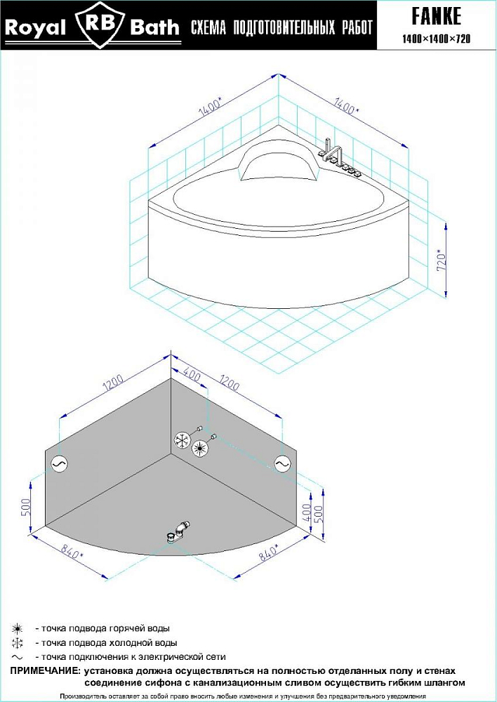 Акриловая ванна Royal Bath Fanke Comfort 140х140 см RB581200CO с гидромассажем