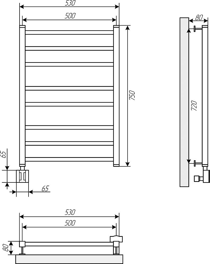 Полотенцесушитель электрический Ewrika Кассандра Кассандра PI 70x50 L, черный матовый