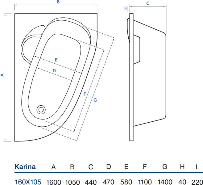 Акриловая ванна Koller Pool Karina R 160х105 KARINA160X105R