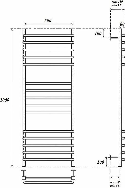 Полотенцесушитель электрический Point PN90150SE П15 500x1000 левый/правый, хром