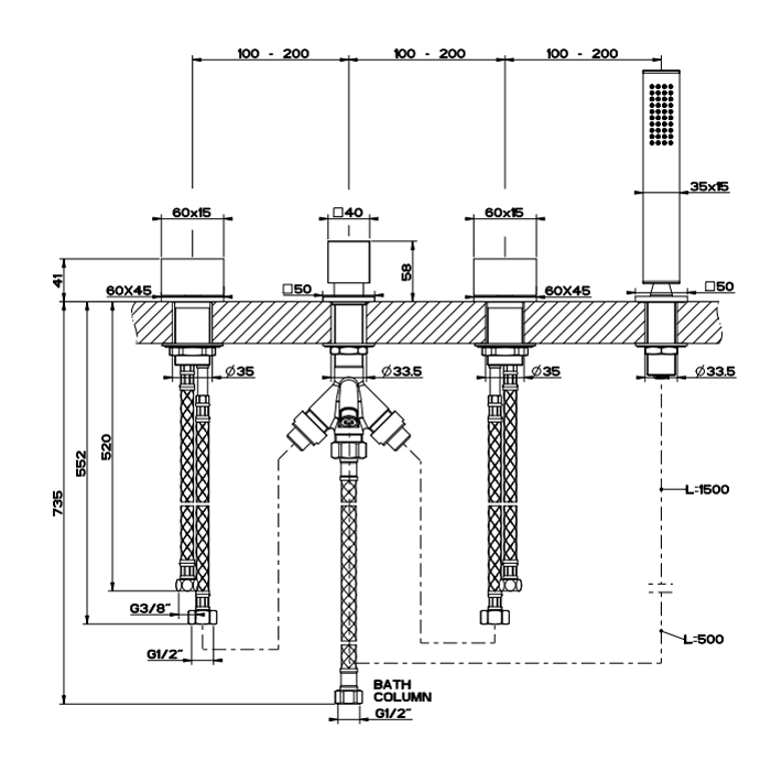 Смеситель на борт ванны Gessi Rettangolo T 20343#031, хром